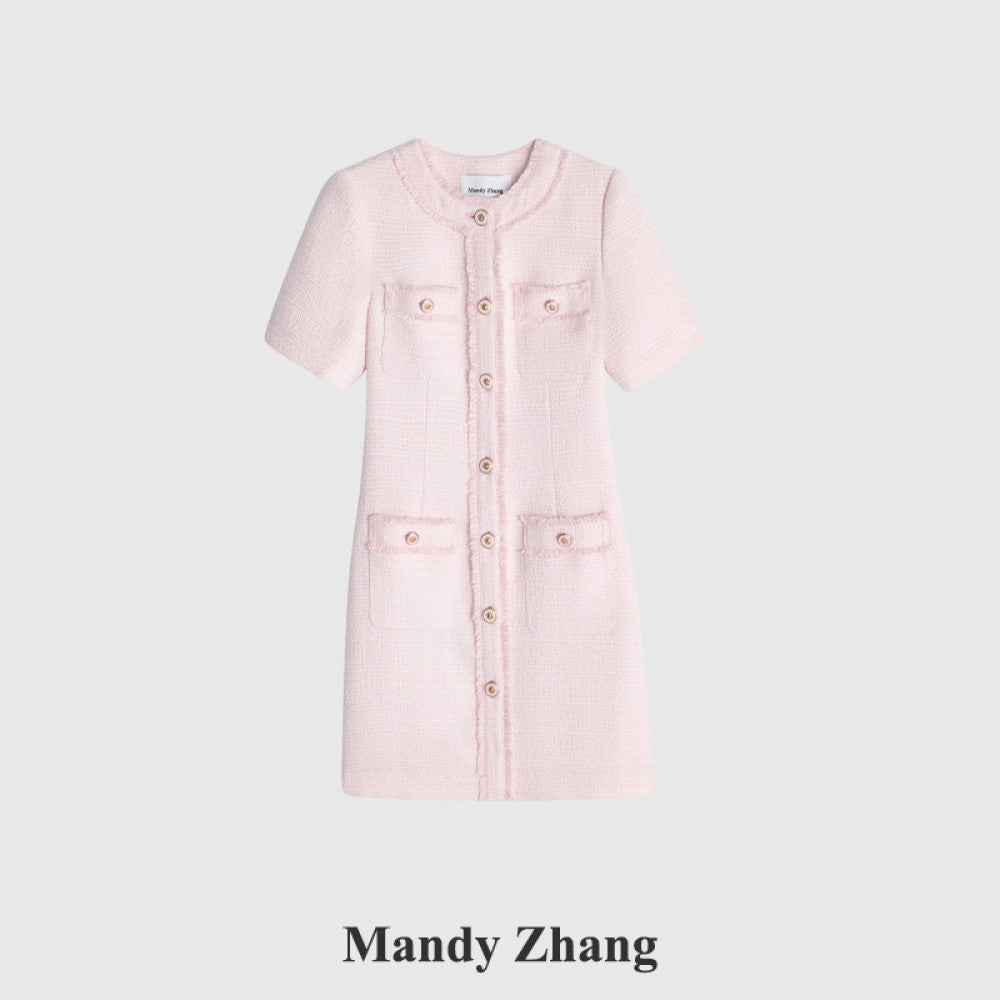 MandyZhang Pink Qianjin Style Small Fragrant Style Qianjin Dress Women s Summer French Short Skirt Engagement Dress image 31