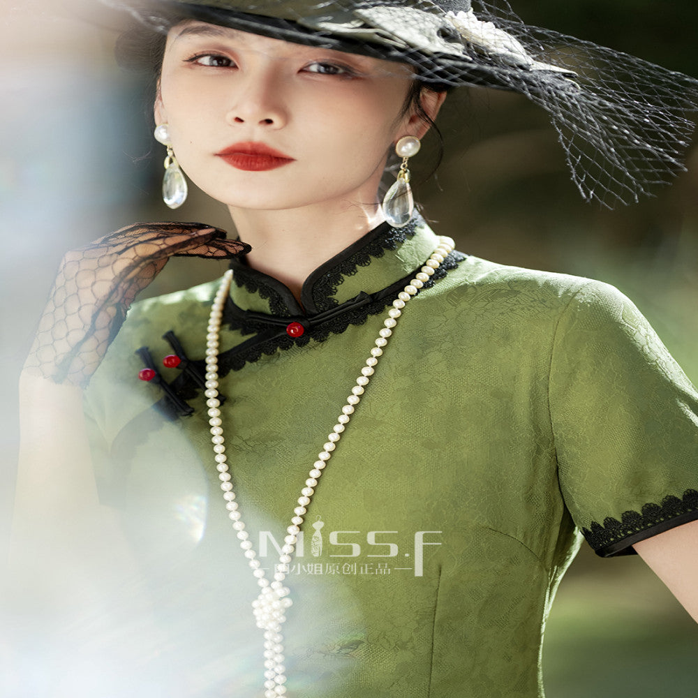Four Miss Green Old Shanghai High end Cheongsam Short Style 2025 New Young Style Retro Republic of China Style Daily Wear image 1