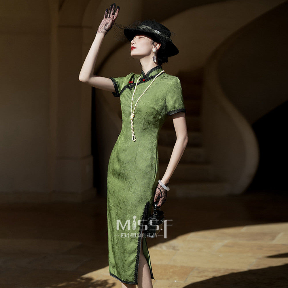 Four Miss Green Old Shanghai High end Cheongsam Short Style 2025 New Young Style Retro Republic of China Style Daily Wear image 16