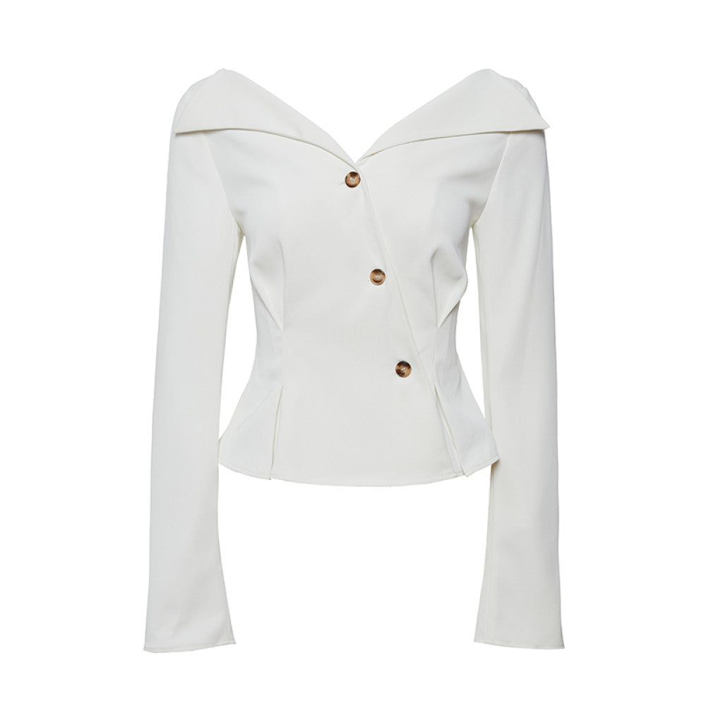 AEL original custom design feeling lapel and waist cinched V neck shirt for women autumn new commuter French top for women image 23