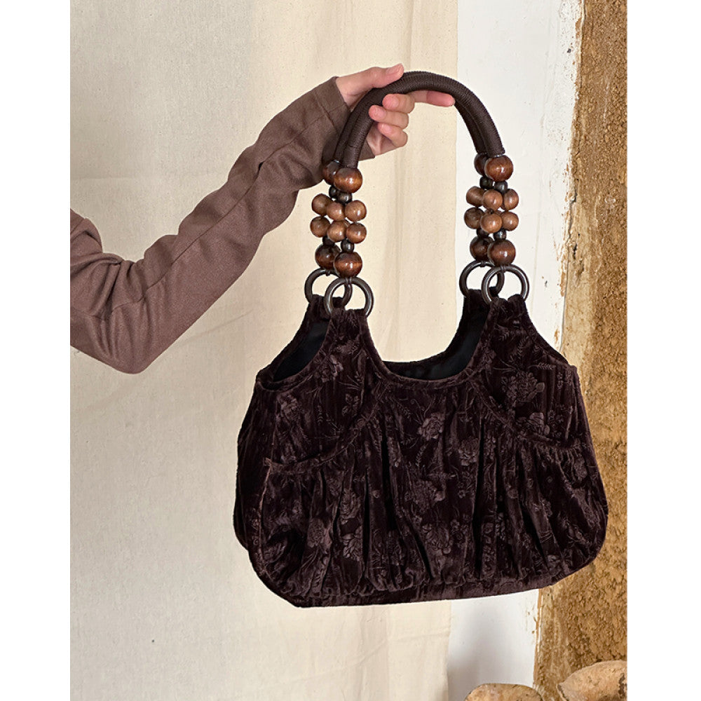 SHIYUAN Nightingale Rose Original Velvet Drawn Jacquard Underarm Bag Beaded Single Shoulder Handbag image 7
