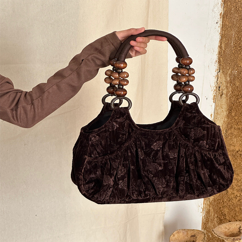 SHIYUAN Nightingale Rose Original Velvet Drawn Jacquard Underarm Bag Beaded Single Shoulder Handbag image 9