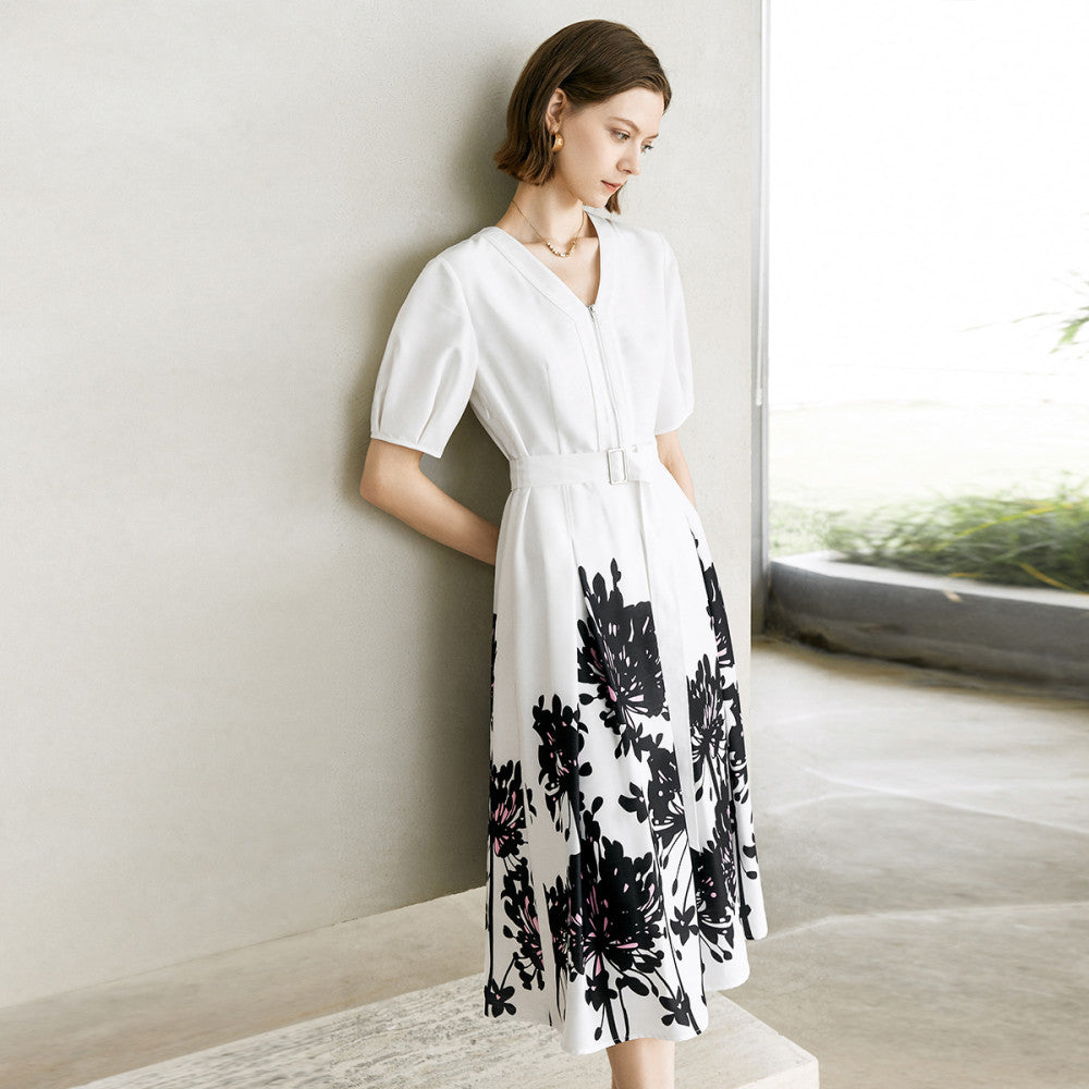 Yanyu printed temperament dress for women s clothing 2025 new summer fashion simple and fashionable short sleeved V neck dress image 13