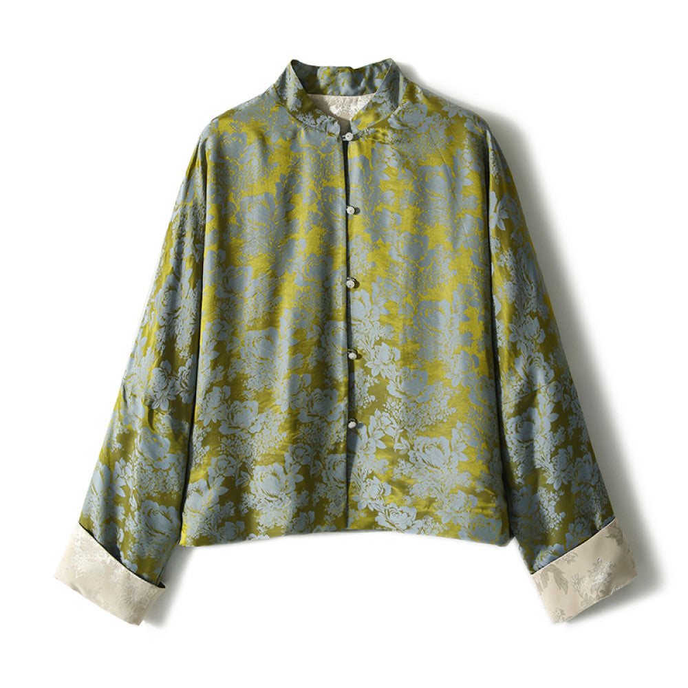 Yutang Rich and Noble Gilded Peony Haitang Pattern Silk Flower Silk New Chinese Old Money Style Short Coat image 10
