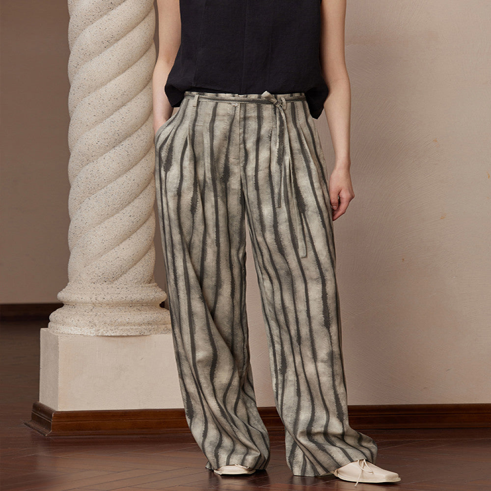 Ruyi Lianyun summer outfit new ink striped double pleated casual pants women s Chinese style retro high waisted wide leg pants image 0