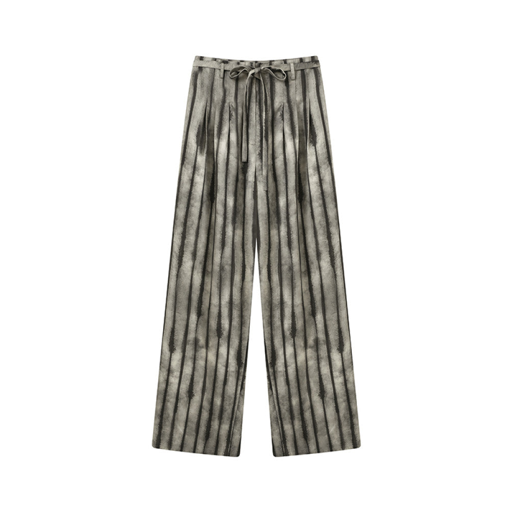 Ruyi Lianyun summer outfit new ink striped double pleated casual pants women s Chinese style retro high waisted wide leg pants image 4