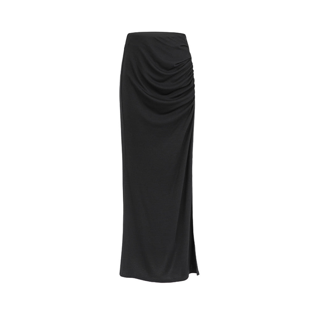 SUK Classic Romance Asymmetrical Off shoulder Dress Waist Pleated Slim Fit Knit Stretch Skirt Summer image 41
