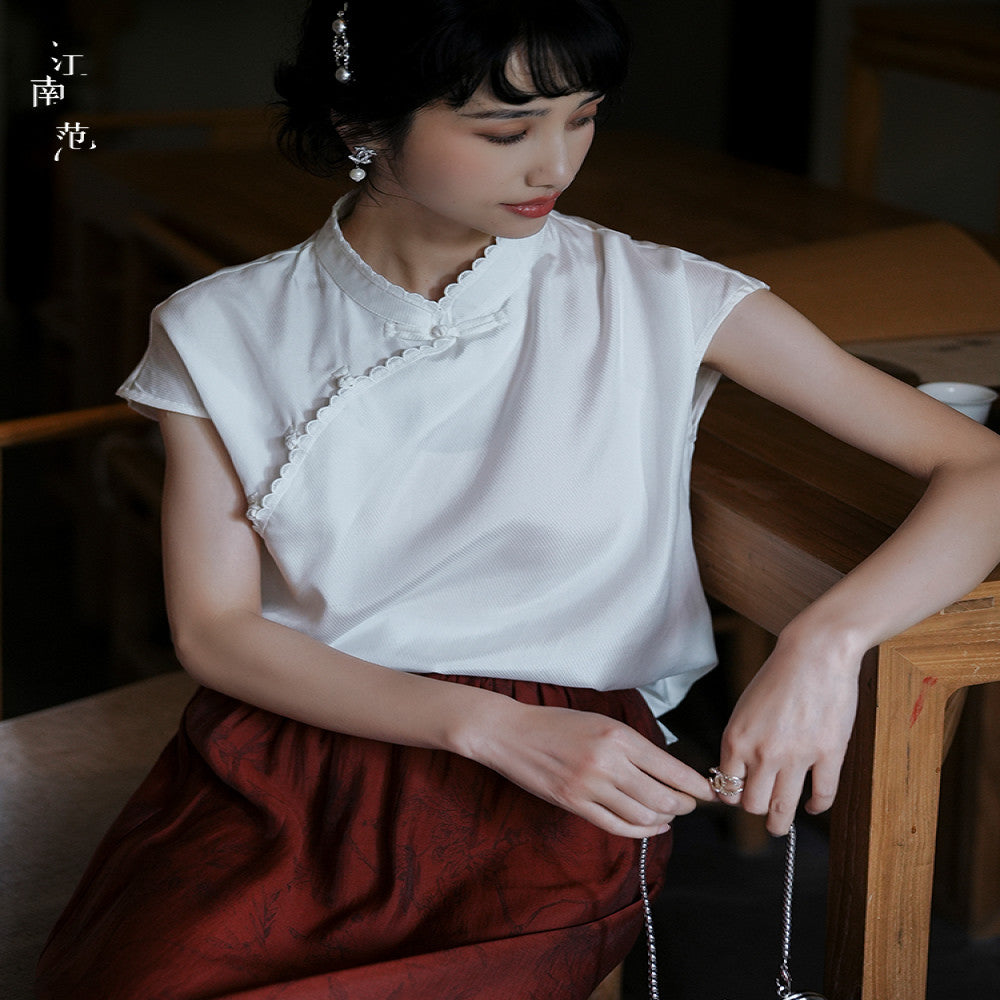 Jiangnan style new improved white short sleeved cheongsam top 2024 summer temperament all match Chinese tea dress blouse image 0