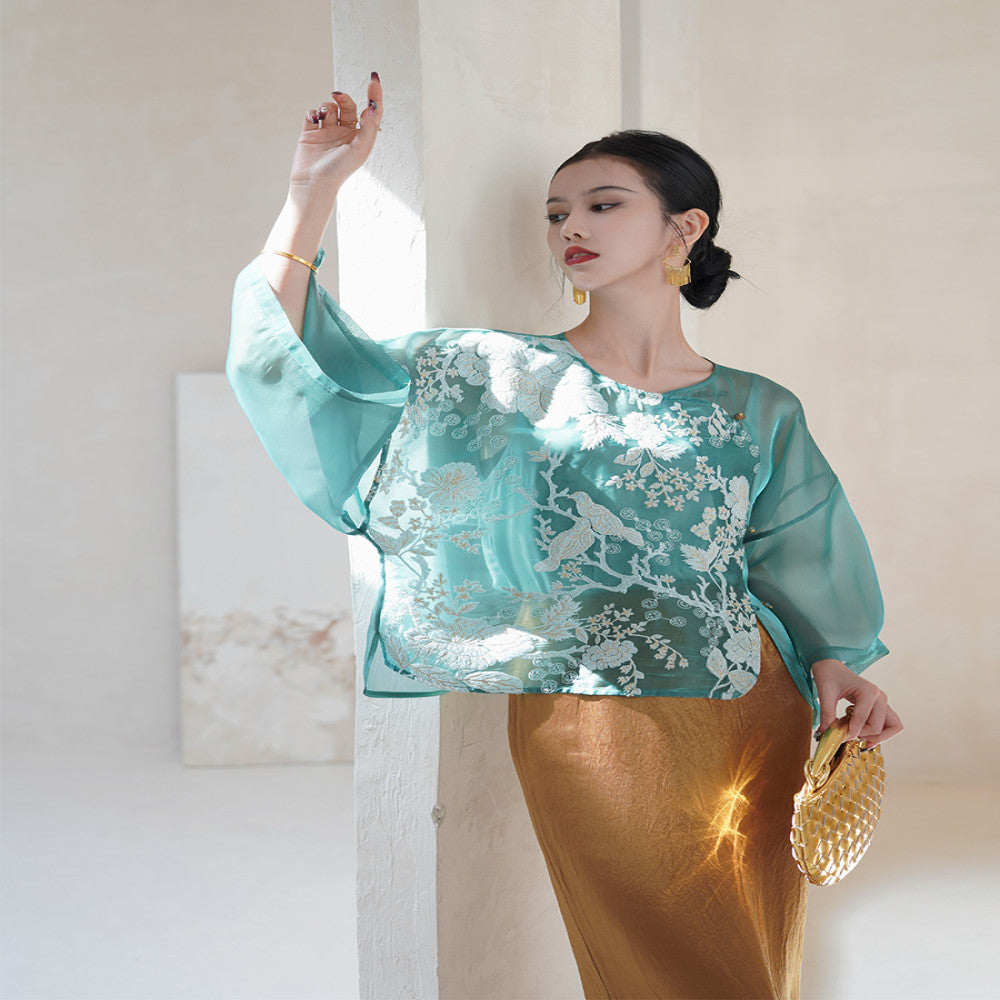 Chengyu Gaoding Tianshui Jinpei New Chinese Embroidery Organza Top Acetate Tassel Half Skirt Set image 52