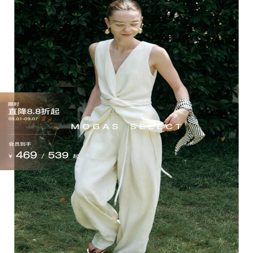Ready Stock Mogas Dujia Customized Beauty Wrinkle Vest with Waist and Three Dimensional Twist V Neck Sleeveless Top Summer image 1