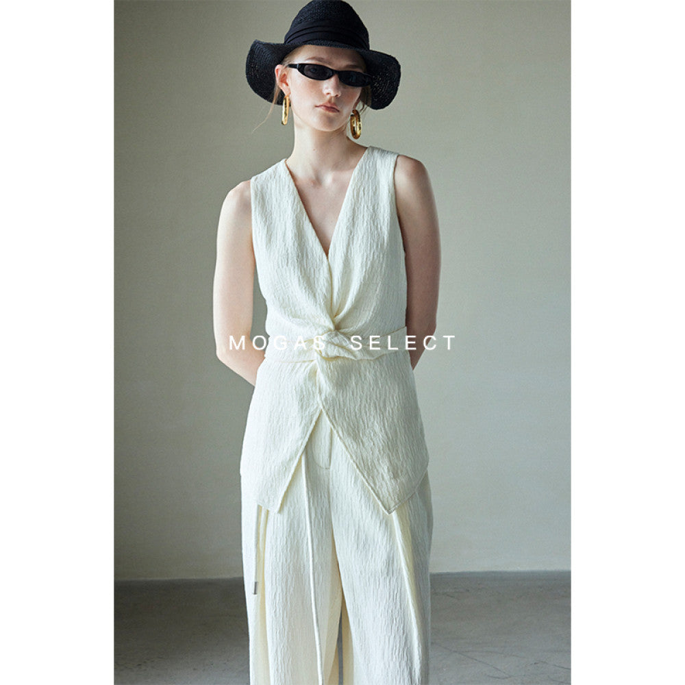 Ready Stock Mogas Dujia Customized Beauty Wrinkle Vest with Waist and Three Dimensional Twist V Neck Sleeveless Top Summer image 34