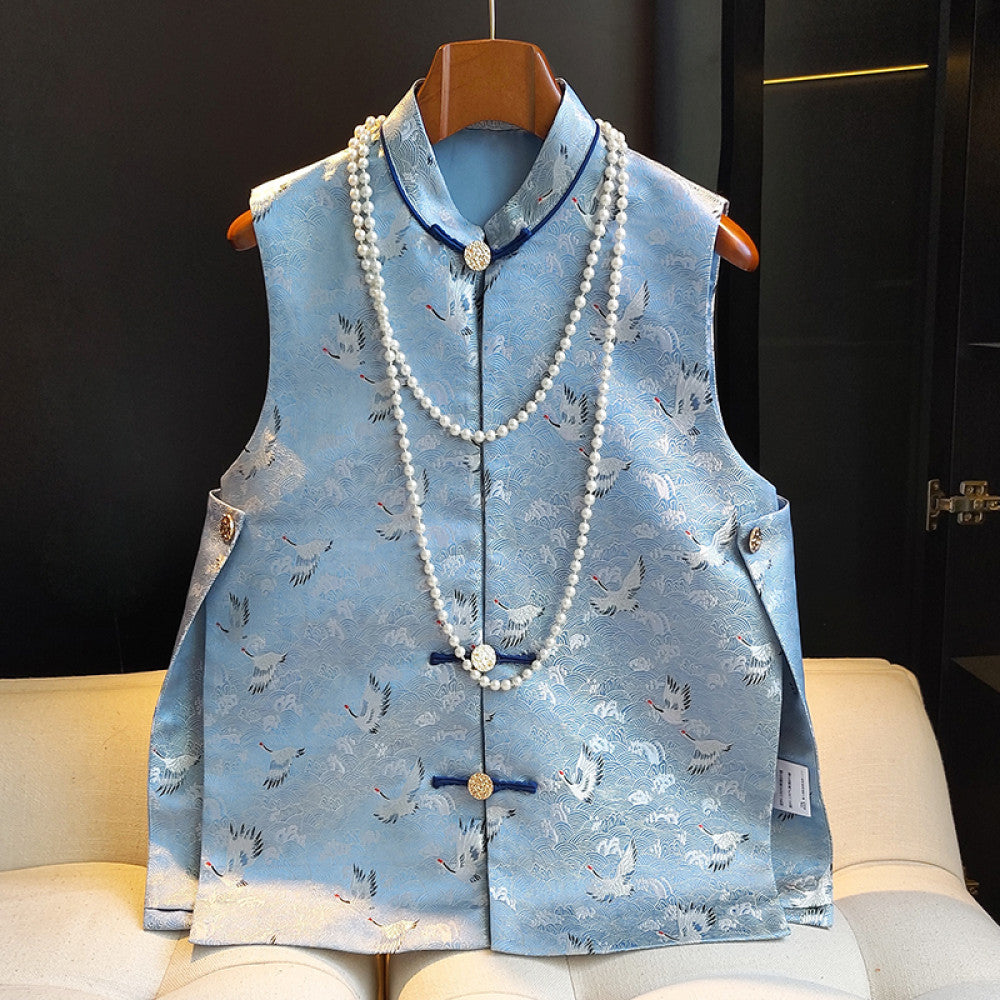 Chinese style Song brocade jacquard vest women s design sense niche retro Chinese style button up sleeveless Tang style top trendy image 7