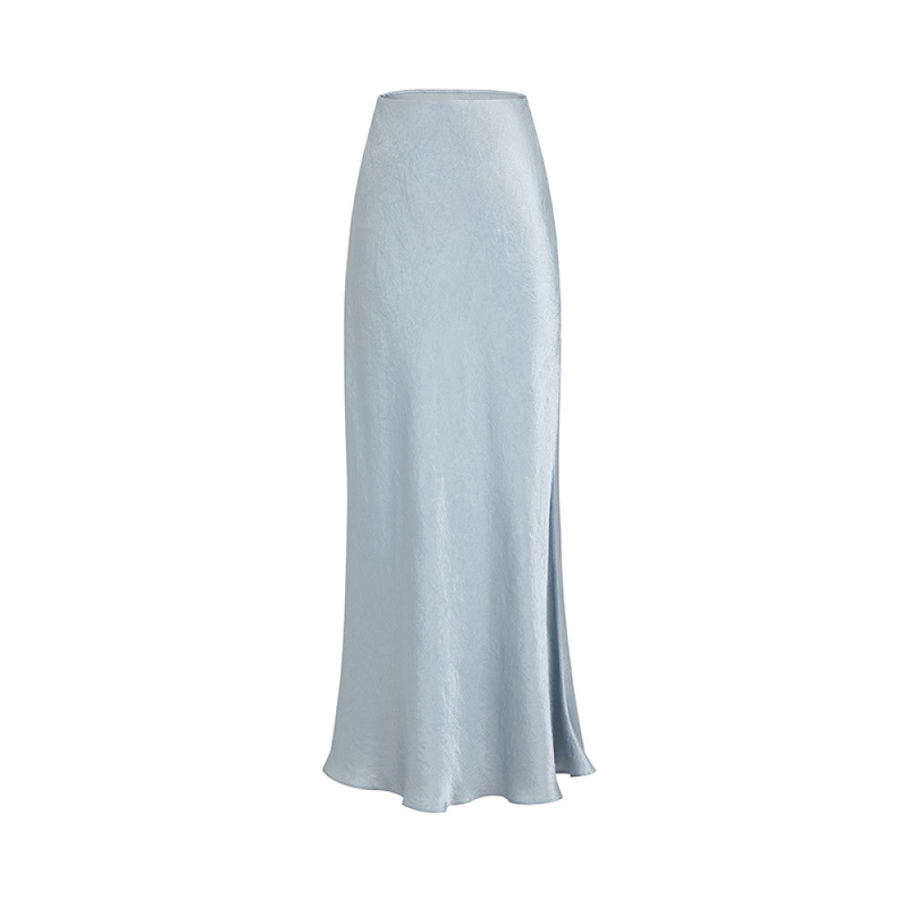 SUK protagonist halo Acetate satin midi skirt for women in summer 2025 new high waist slimming and hip hugging long skirt image 17