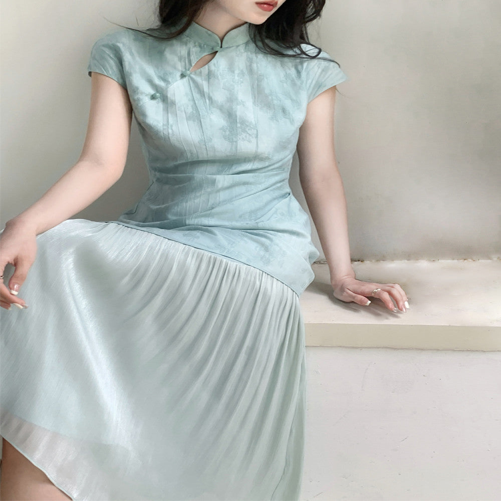 Jiexiang Kongxi River New Chinese Style Dress for Women s Summer 2025 Vacation Two Long Waist Collection Jacquard Cheongsam image 9
