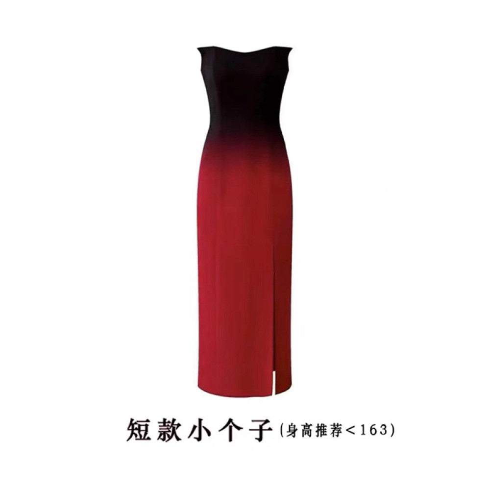 Overheated red gradient strapless dress women s high end sense niche long dress toast dress engagement dress three values image 19