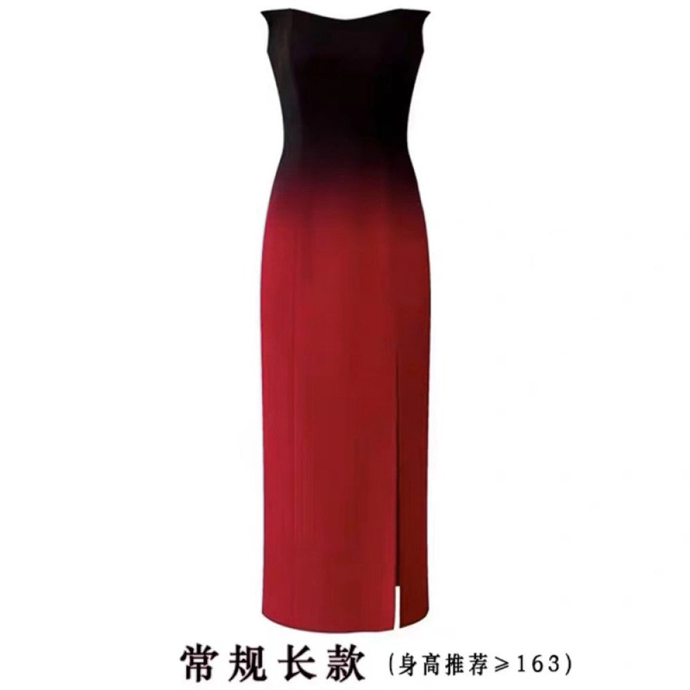 Overheated red gradient strapless dress women s high end sense niche long dress toast dress engagement dress three values image 21
