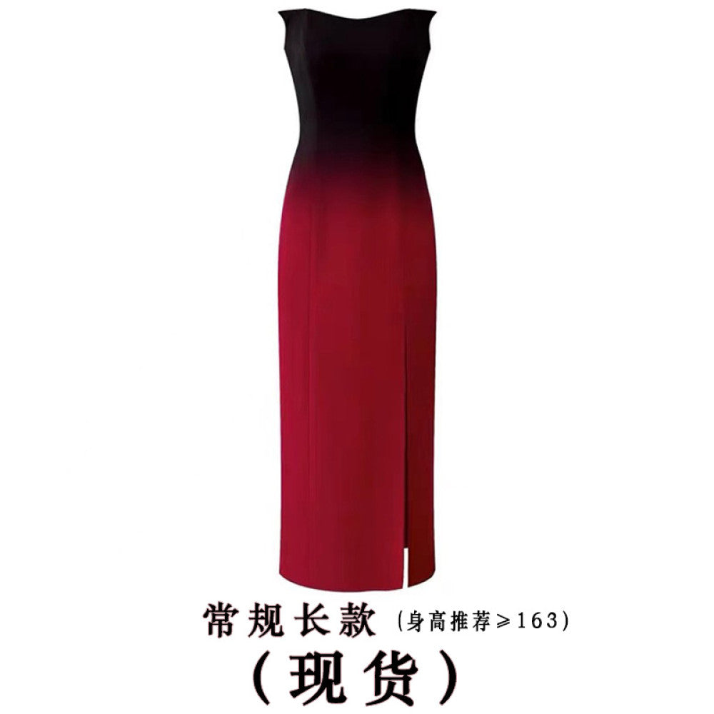 Overheated red gradient strapless dress women s high end sense niche long dress toast dress engagement dress three values image 25