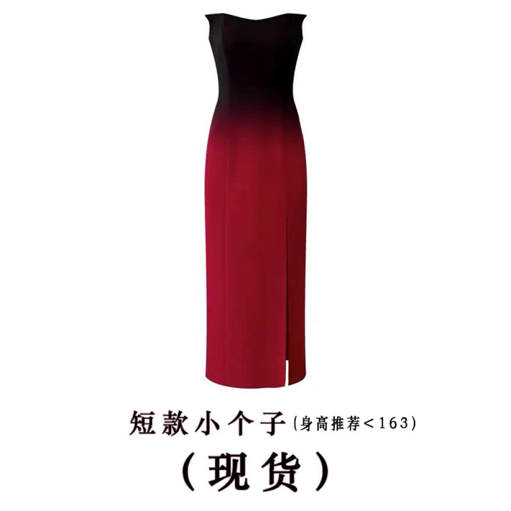 Overheated red gradient strapless dress women s high end sense niche long dress toast dress engagement dress three values image 31
