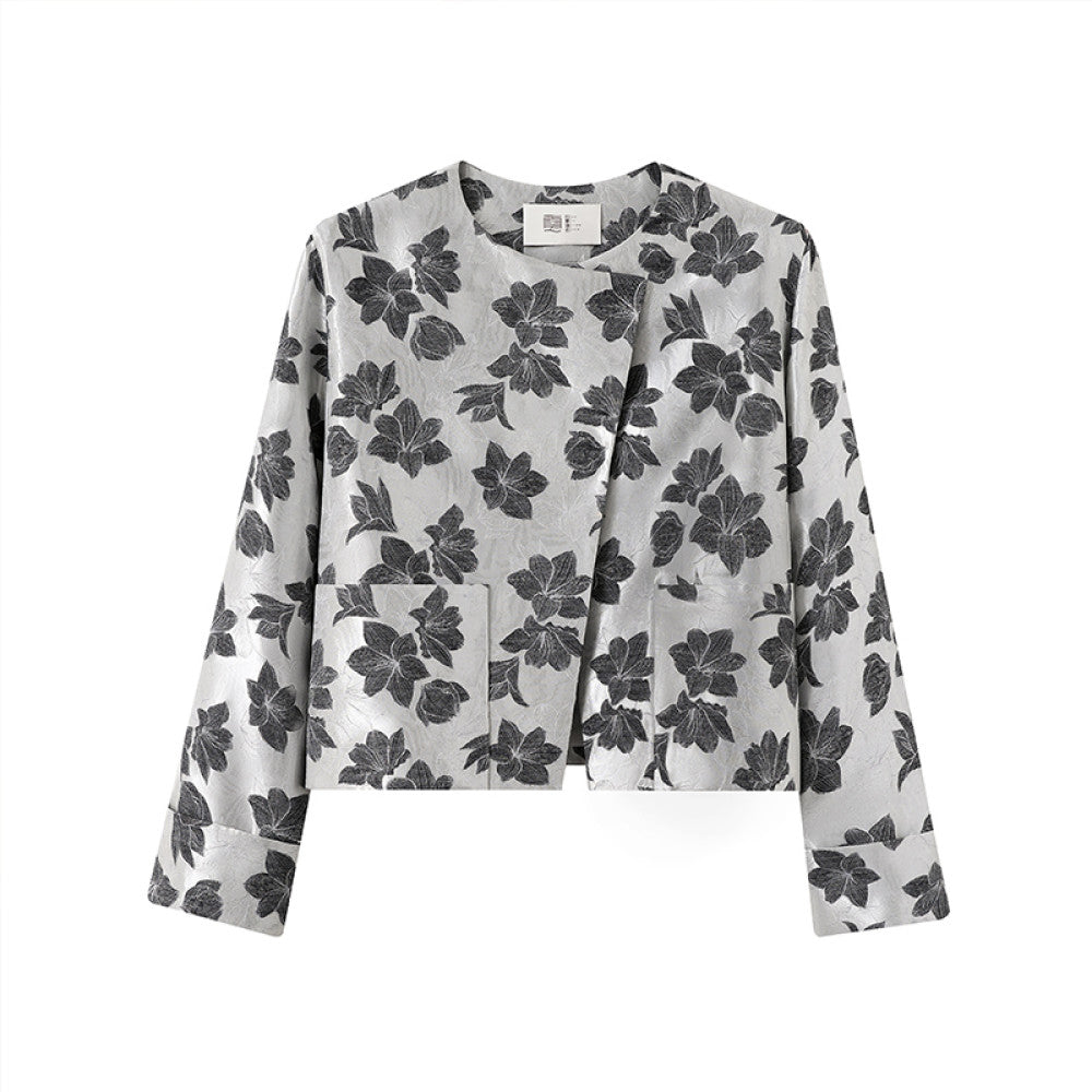 Ruyi Lianyun Spring and Autumn New Round Neck Slant Hemp Jacquard Short Coat Women s Chinese Style Retro New Chinese Style Falling Shoulder Sleeve Top image 11