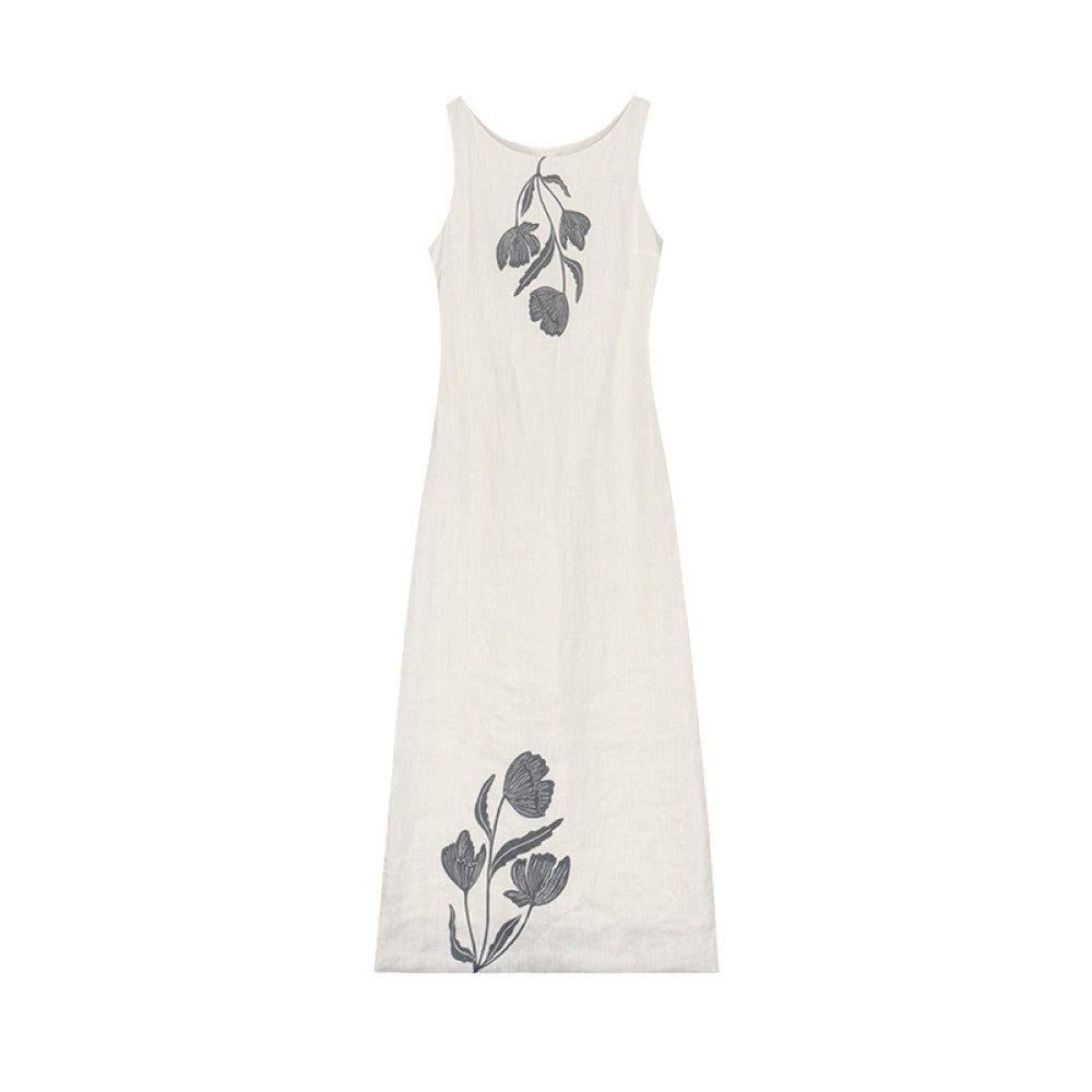 Xu Daqing Shunhua Retro Lazy Linen Printed Holiday Travel Tank Top High Waist Versatile Dress Top image 41