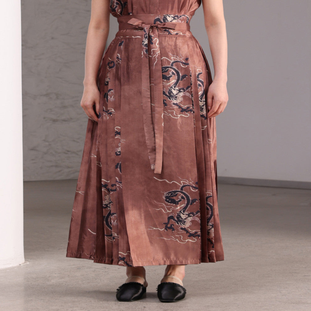 Inside and outside the boundary ancient style high waist new Chinese style printing retro elegant swing long horse face skirt J42Q525 image 4