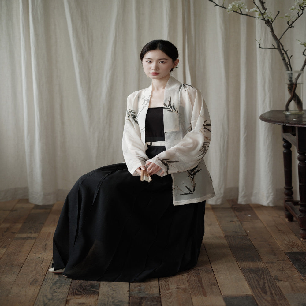 Blank Original Ink Bamboo Original Ming Dynasty Hanfu National Style Silk Acetate Non Wrinkled Narrow Sleeve Collar Short Shirt Ma Mian Skirt image 0