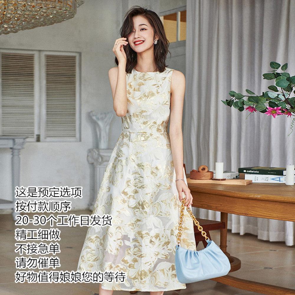 Thin and luxurious high waisted dress for women in spring 471 organza jacquard gold three dimensional embroidery socialite style long dress image 46