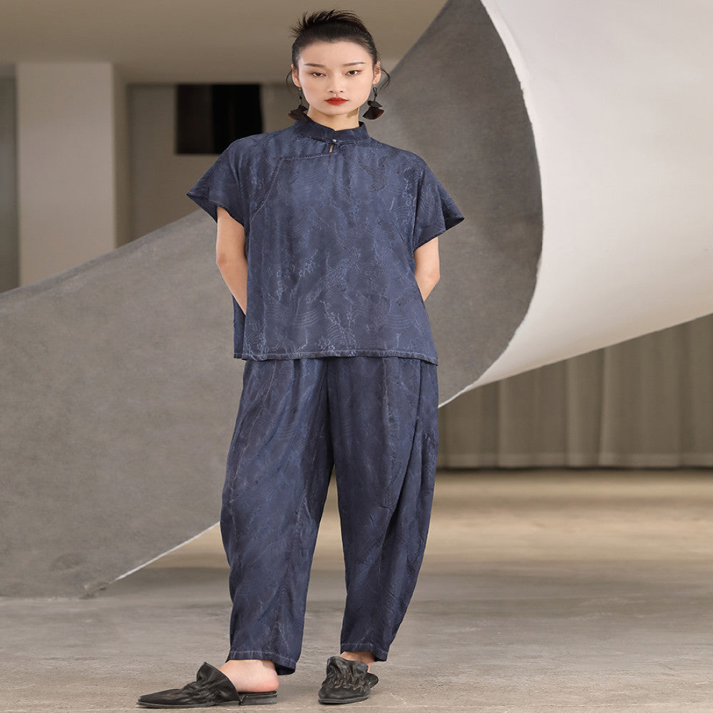 Unique design within and outside the industry retro and quiet style plant tie dye small leg tapered pants casual pants for women J32K217 image 4