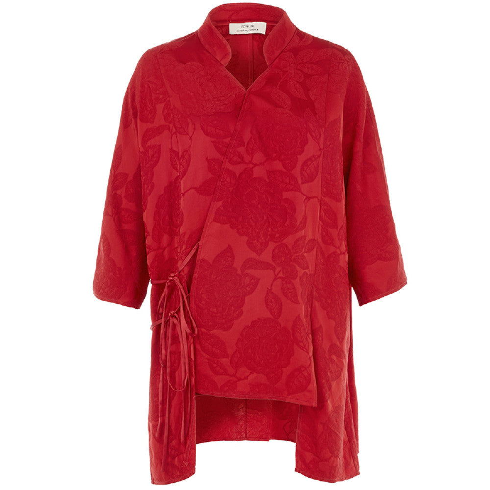 Lin Jing s same flower and tree deep new Chinese Tang style top red new standing collar cardigan jacquard improved Hanfu image 6