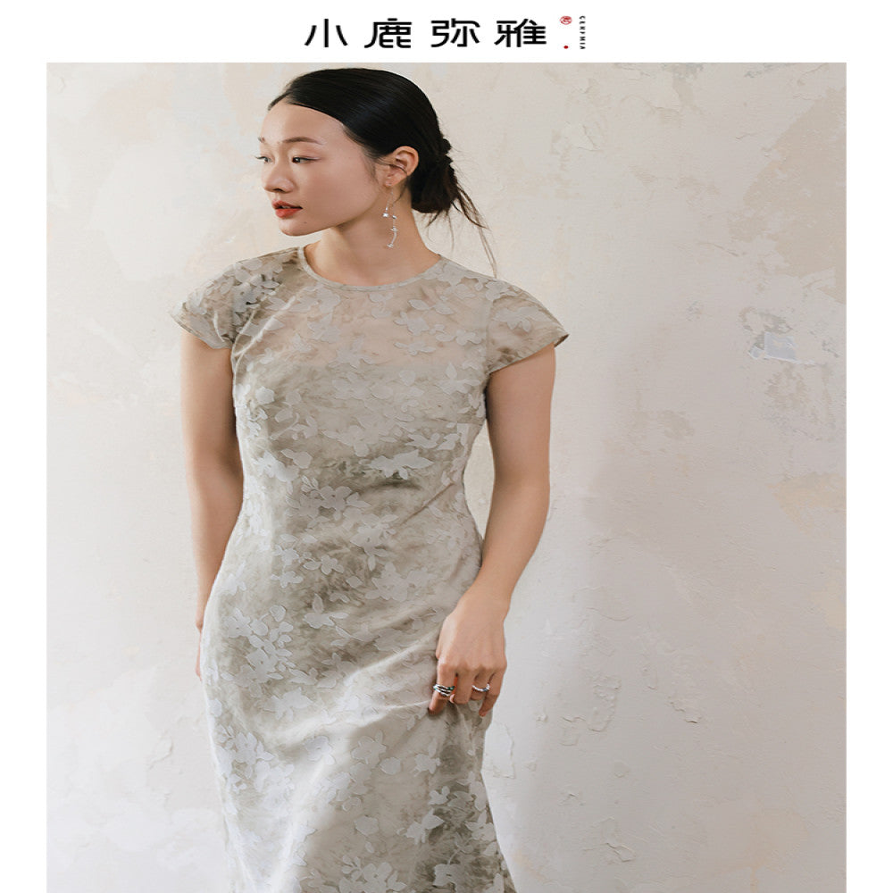 Xiaolu Miya s Drunk Spring Smoke original design plant dyeing literary temperament new Chinese style short sleeved dress summer image 1