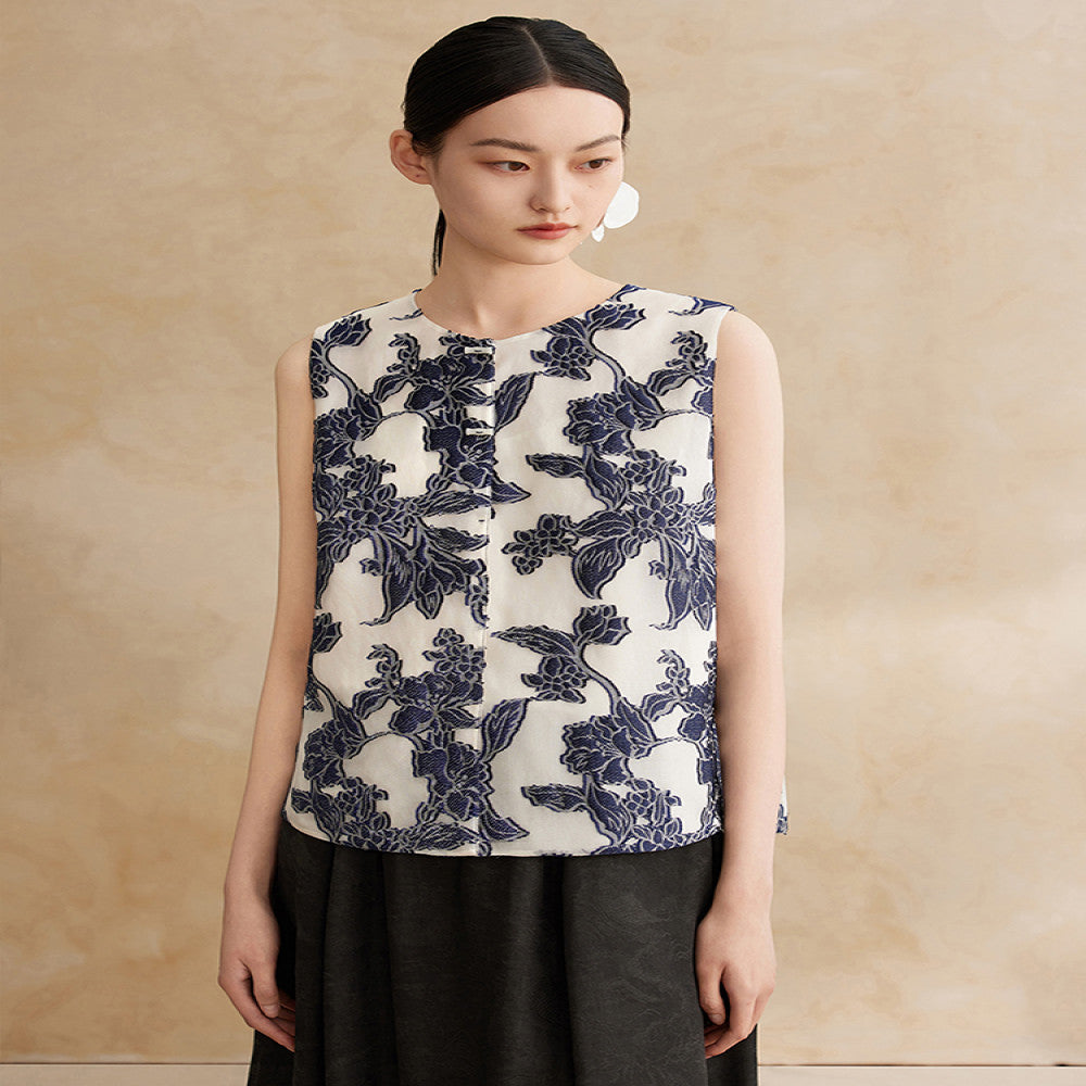 Ruyi Lianyun Summer Dress New Silk Blended Double breasted Scissors Vest Women s Chinese Style New Chinese Retro Camback Vest image 1