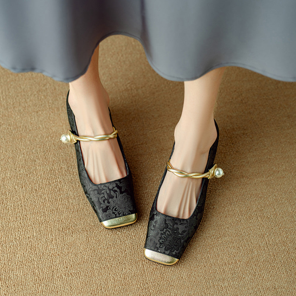 Mu Xiaoxi WvavW New Chinese Style Qipao High Heels Embroidered Satin Square Head French Mary Jane Single Shoes image 45