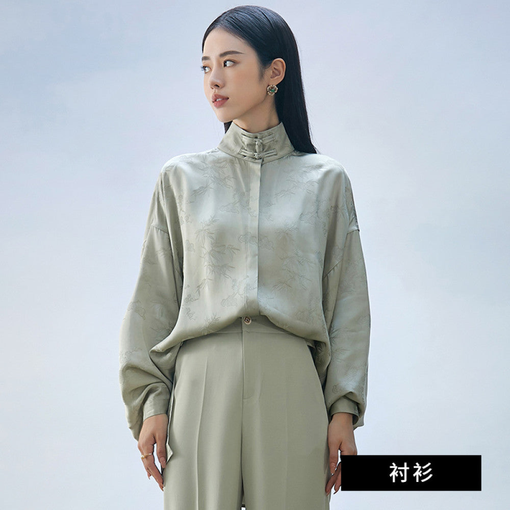 FUYAO New Chinese Style Silk Stand up Collar Shirt for Women 2025 Autumn New Fragrant Cloud Yarn Retro Top image 9