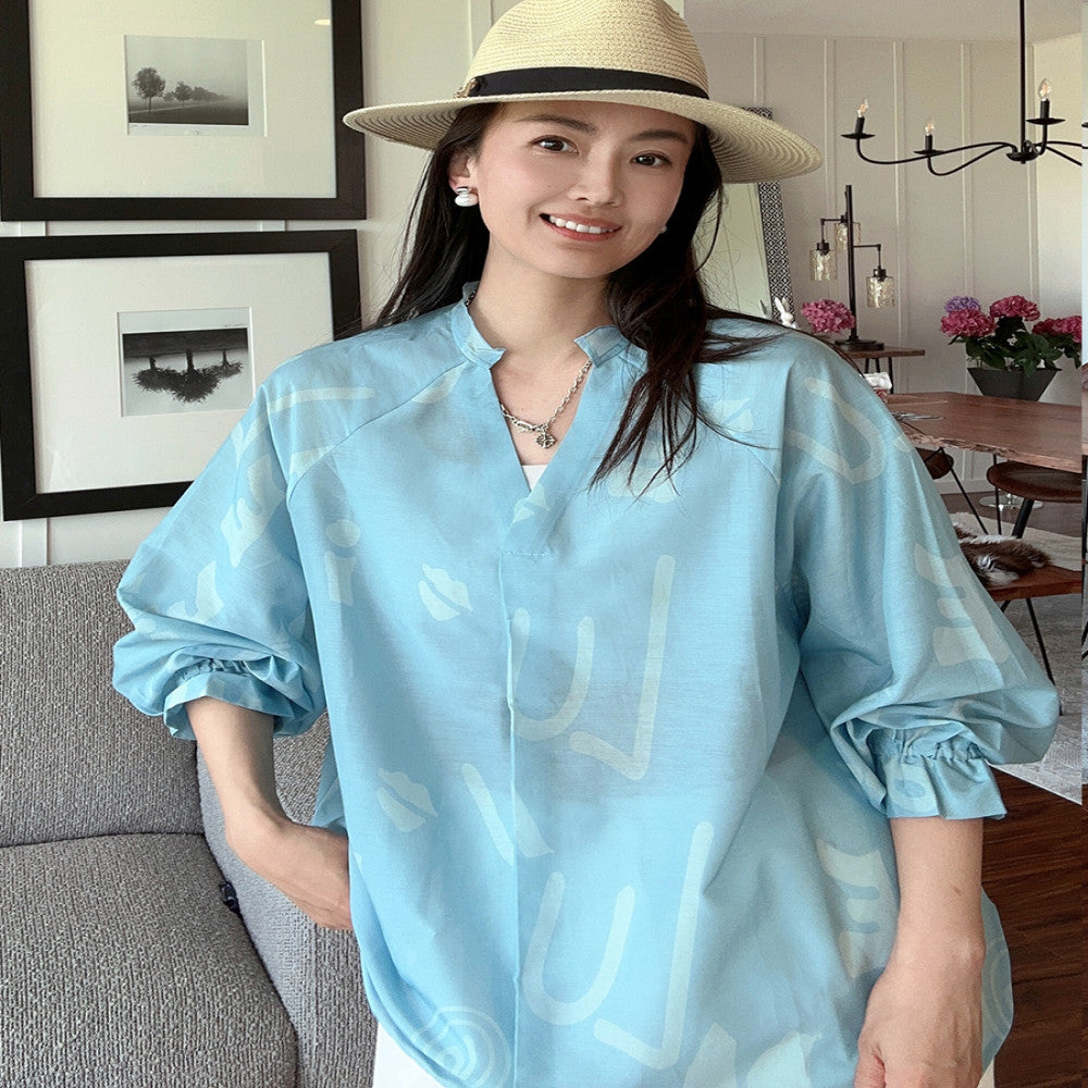 Navy Keys Lightweight Mulberry Silk Cotton V neck Elegant Thin Soft Shirt Loose Fashion Shirt Hoodie image 4