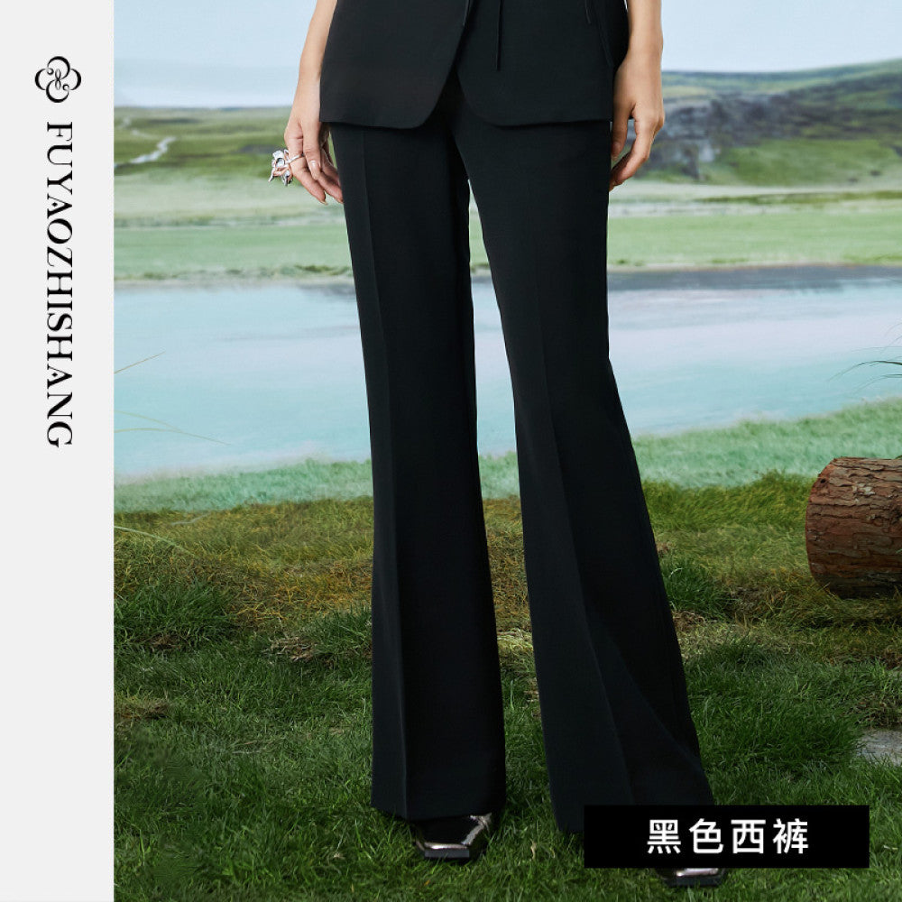FUYAO Fuyao black suit women s summer thin work clothes Chinese style waist button suit two piece suit image 18