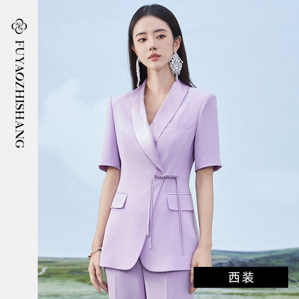 FUYAO Fuyao black suit women s summer thin work clothes Chinese style waist button suit two piece suit image 29