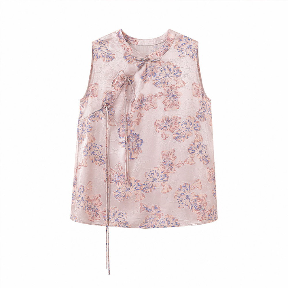 Ruyi Lianyun Summer Silk Blended Slant Hemp Jacquard Shirt for Women New Chinese Style Chinese Style Retro Lace up and Buckle Top image 11