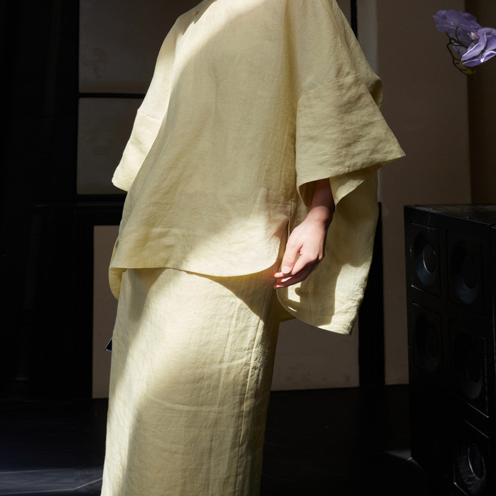 100 Ramie New Chinese style Cut Stand up Collar Top Side Wide Edge Stacked Half Skirt image 81