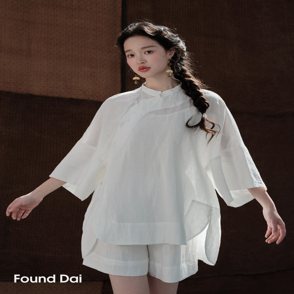 100 Ramie New Chinese style Cut Stand up Collar Top Side Wide Edge Stacked Half Skirt image 20