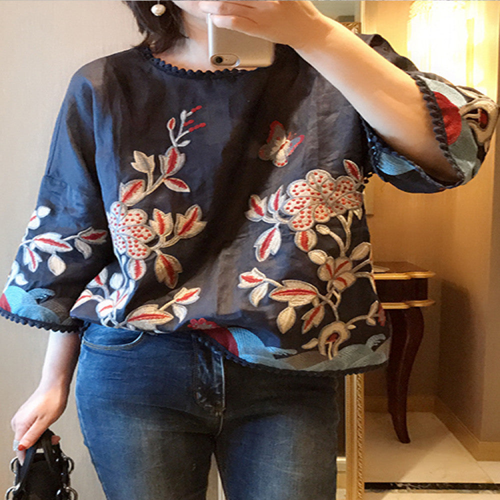 Heavy Industry Embroidered Linen Shirt for Women with a Small Design Sense 2025 Spring and Autumn New Style Chinese Retro Tang Costume Fashionable and High end image 11
