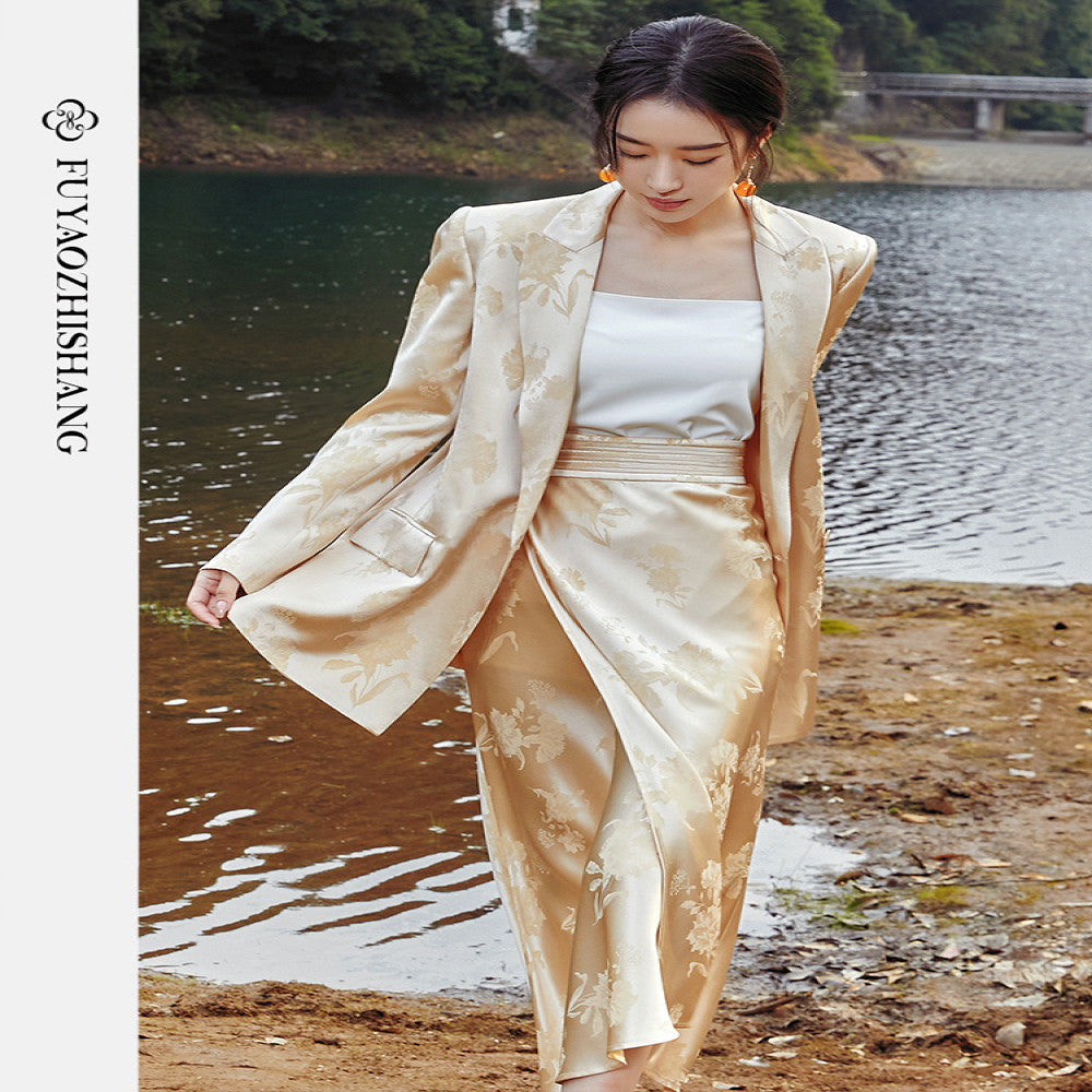 FUYAO rocking jacquard new Chinese high end acetate suit set feminine temperament gentle Chinese style casual suit image 1