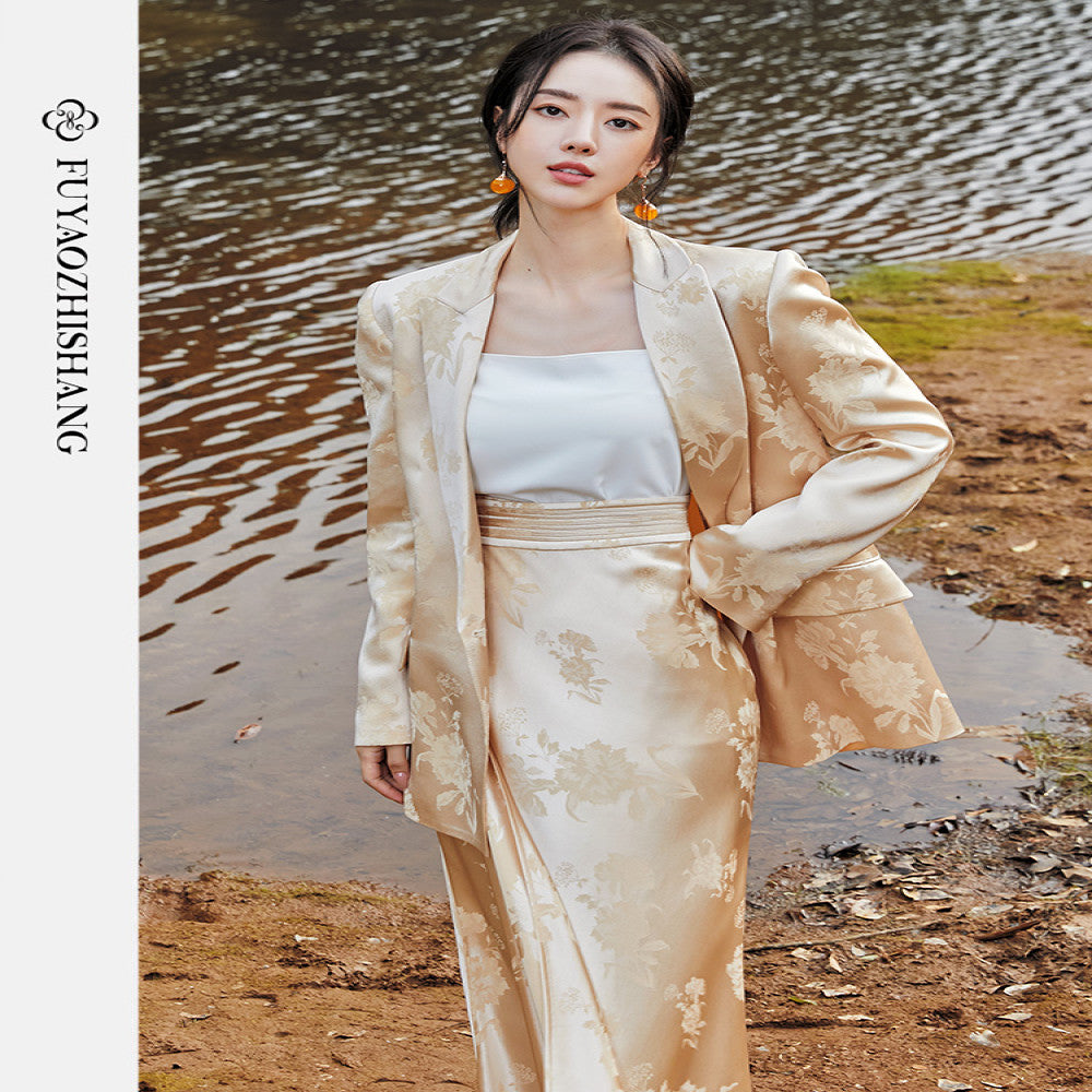 FUYAO rocking jacquard new Chinese high end acetate suit set feminine temperament gentle Chinese style casual suit image 2