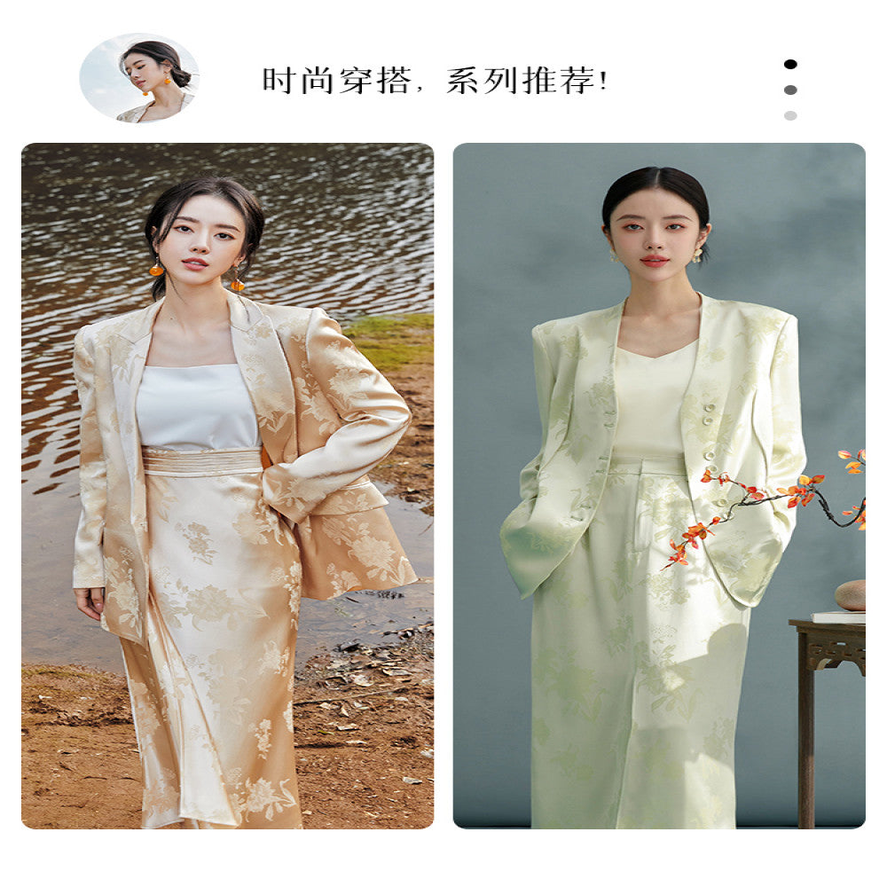 FUYAO rocking jacquard new Chinese high end acetate suit set feminine temperament gentle Chinese style casual suit image 4