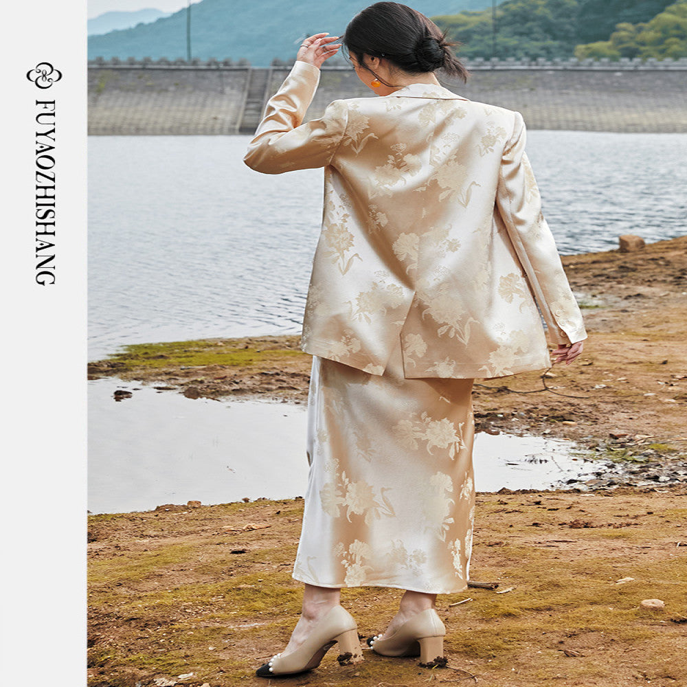 FUYAO rocking jacquard new Chinese high end acetate suit set feminine temperament gentle Chinese style casual suit image 5