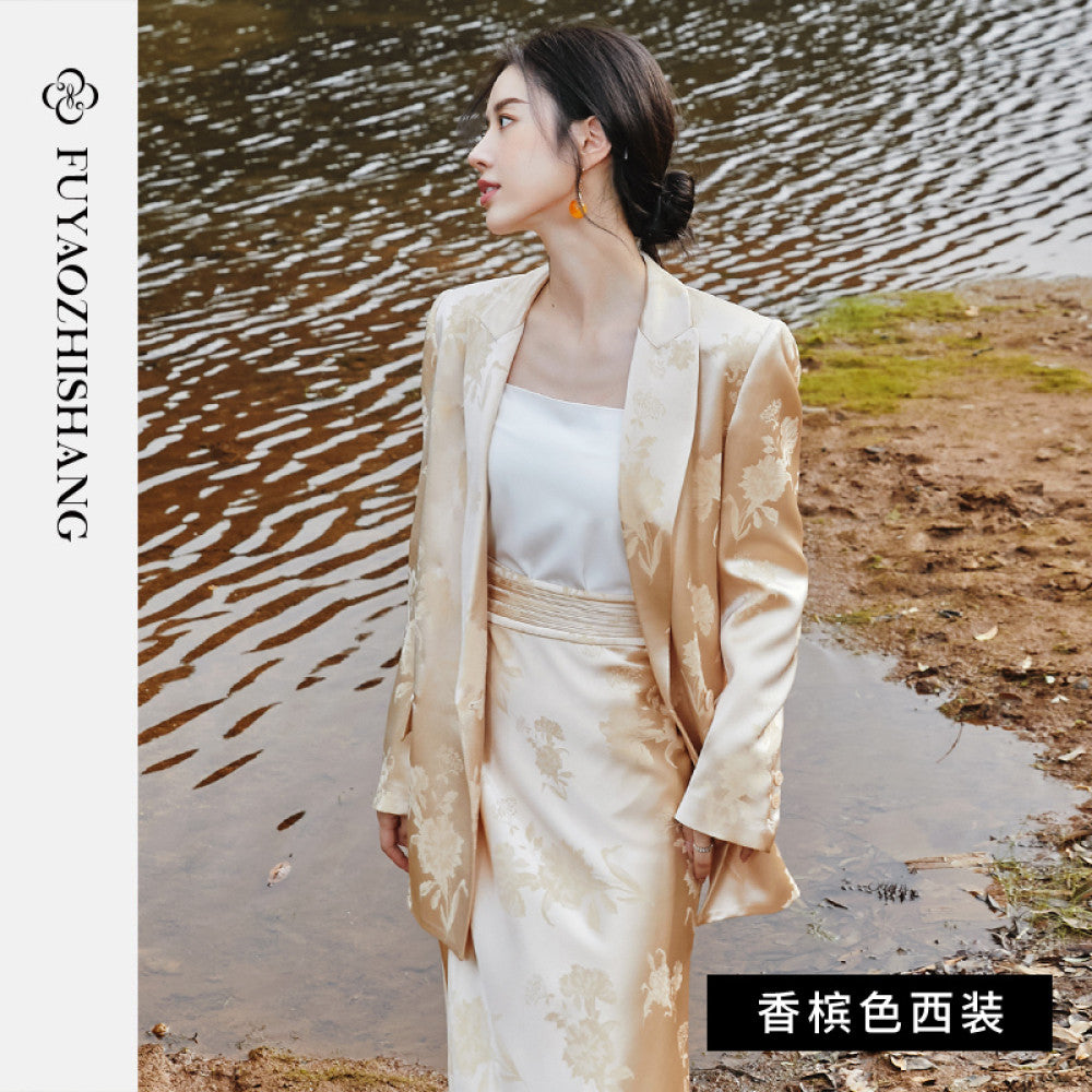 FUYAO rocking jacquard new Chinese high end acetate suit set feminine temperament gentle Chinese style casual suit image 12