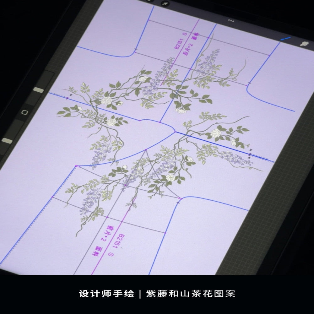 Hand drawn wisteria camellia embroidery custom lilac gradient Chinese style robe with strapless suspender skirt sold out and not restocked image 4