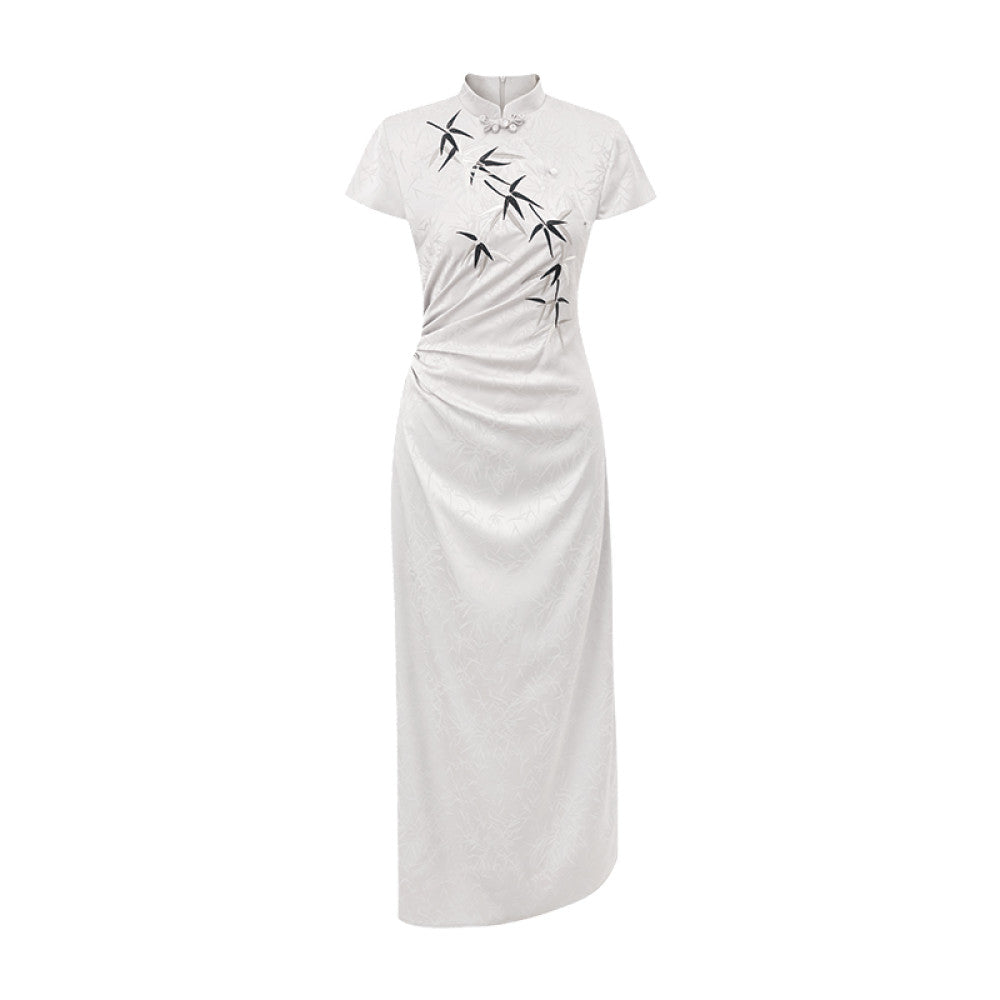 Xu Daqing s Bamboo Shadow New Chinese Bamboo Cheongsam Dress Top with Stand up Collar Embroidered Slimming Medium Length Jacquard image 9