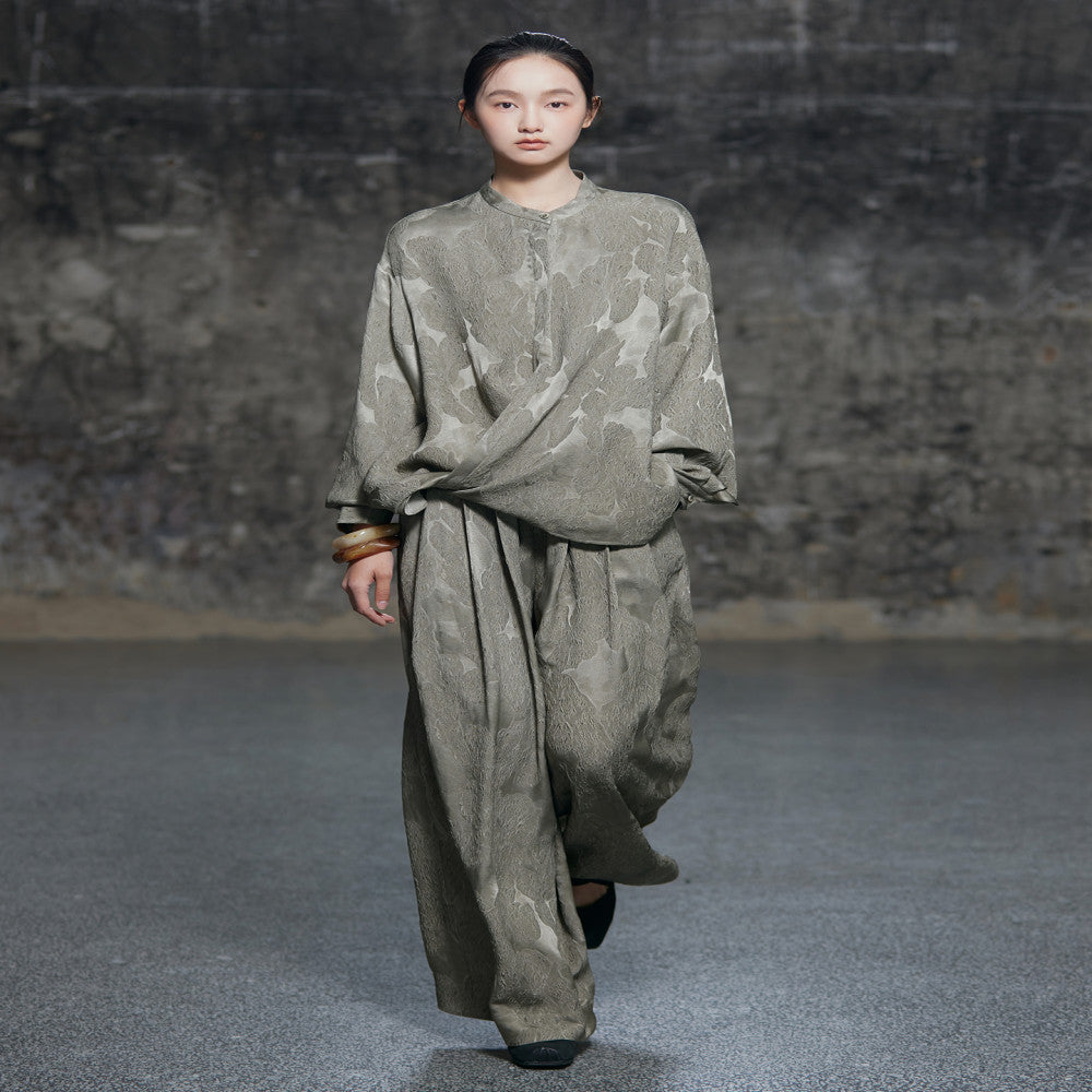 Guanle Crepe Silk Jacquard Material Plant Dyeing Multi Wear Method Shirt Long Leg Wide Leg Pants image 16