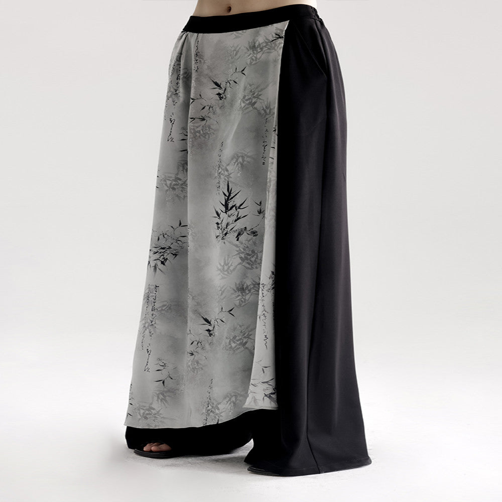 APOZi collection Simulated Time series New Chinese style ink wash print straight loose wide leg pants for women image 1