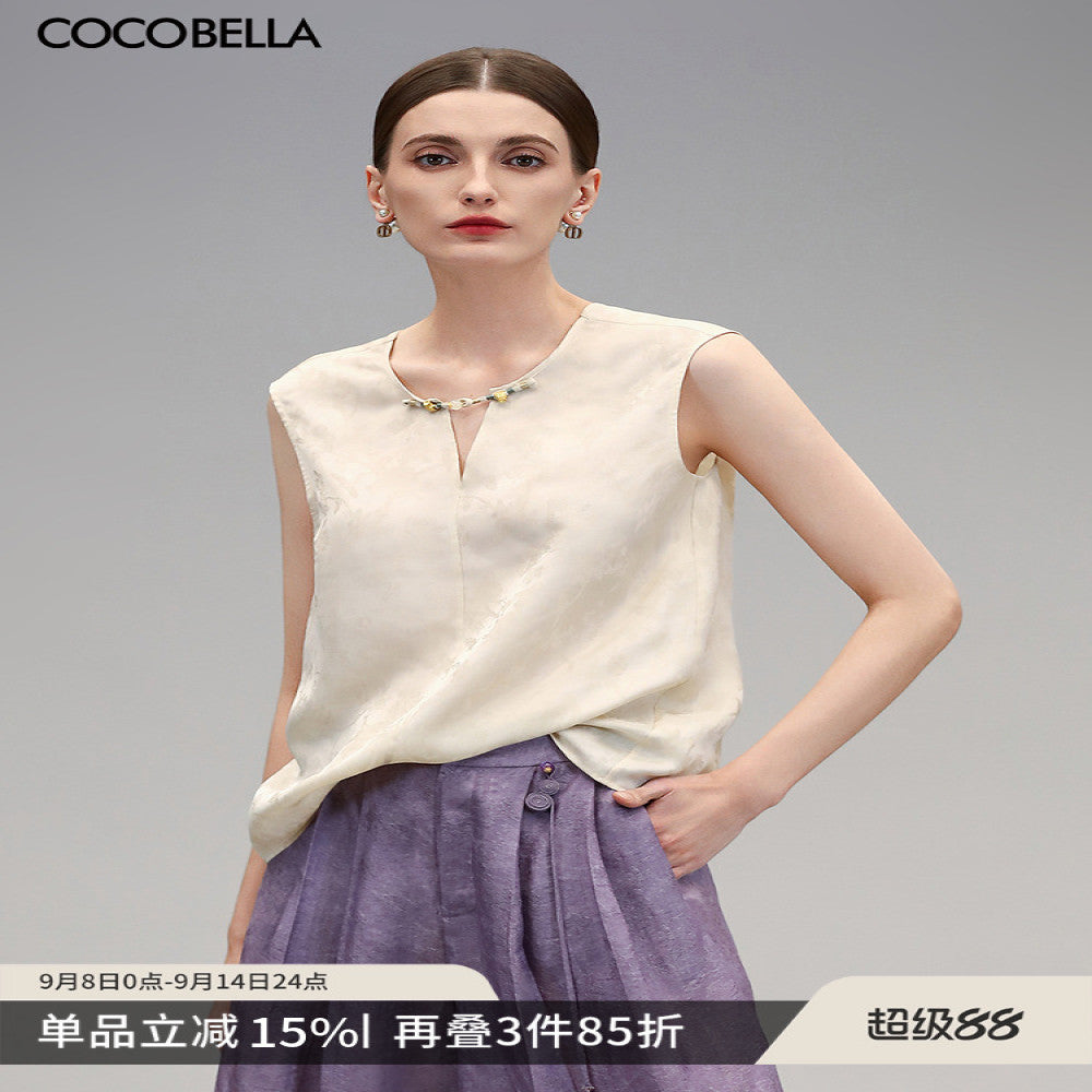 COCOBELLA front and back two pairs of dark patterned jacquard sleeveless shirts imitating fragrant cloud silk top VT0032 image 0